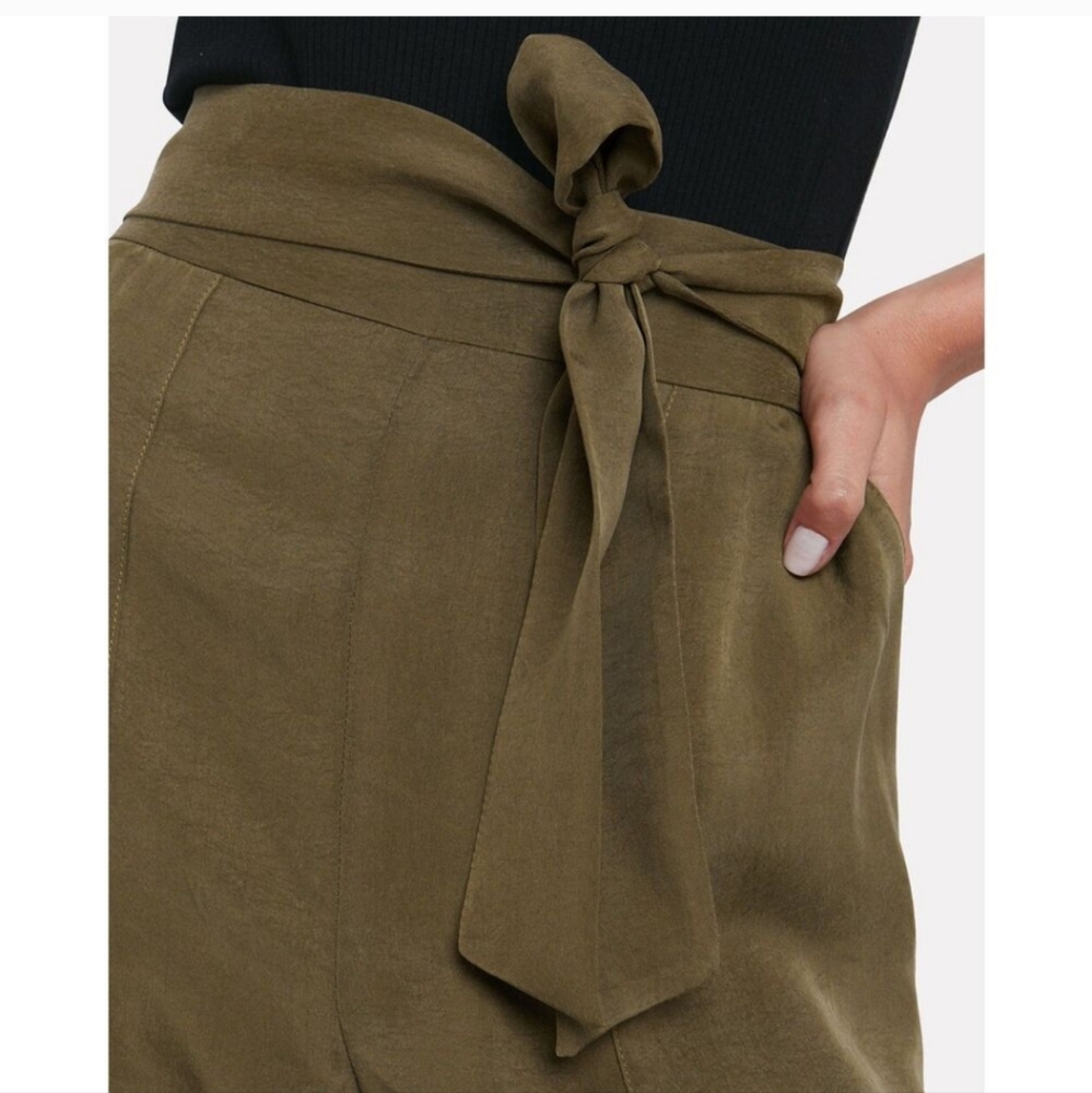 Intermix Lindy Tie-Waist Pants Olive Green Satin Jogger Size 8 - Picture 4 of 9